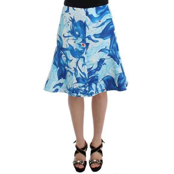 Koonhor Blue Peplum Fresco-Print A-Line Skirt